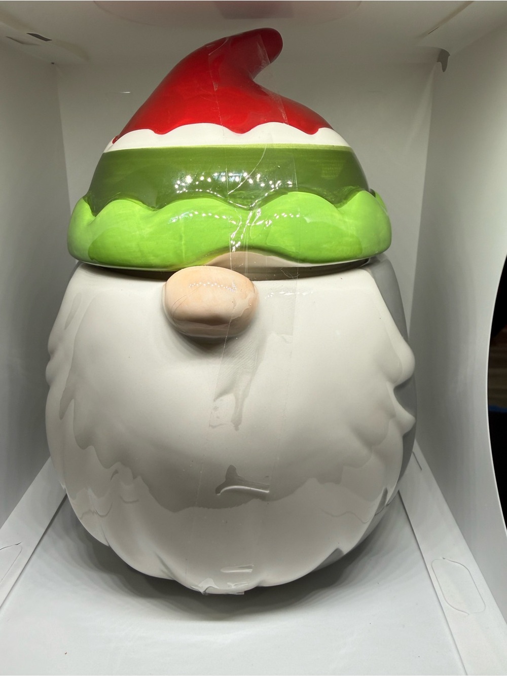 Holiday Gnome Ceramic Cookie Jar - Red & Green